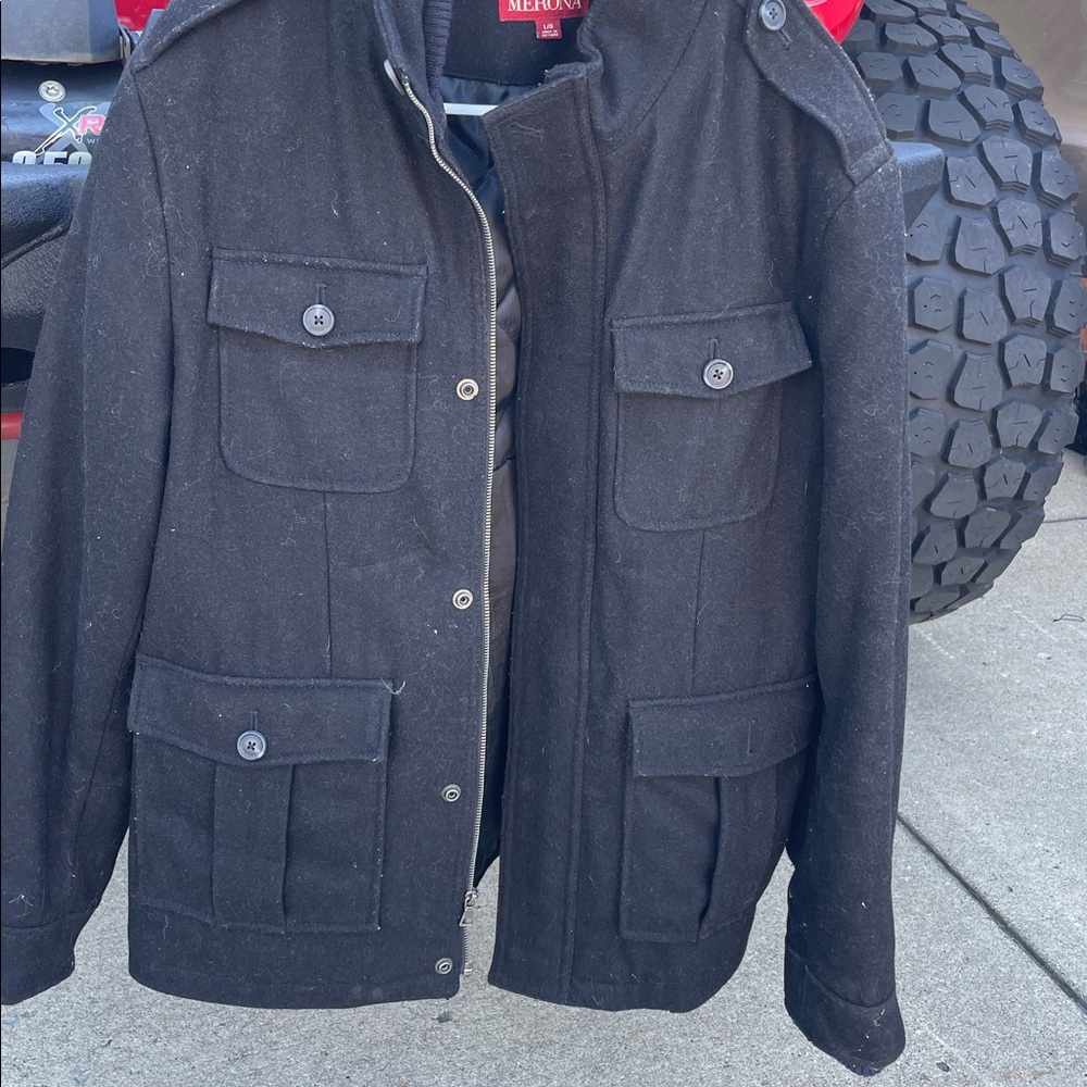 Merona Utility Jacket Slate Black Size L Field Coat Multi Pockets